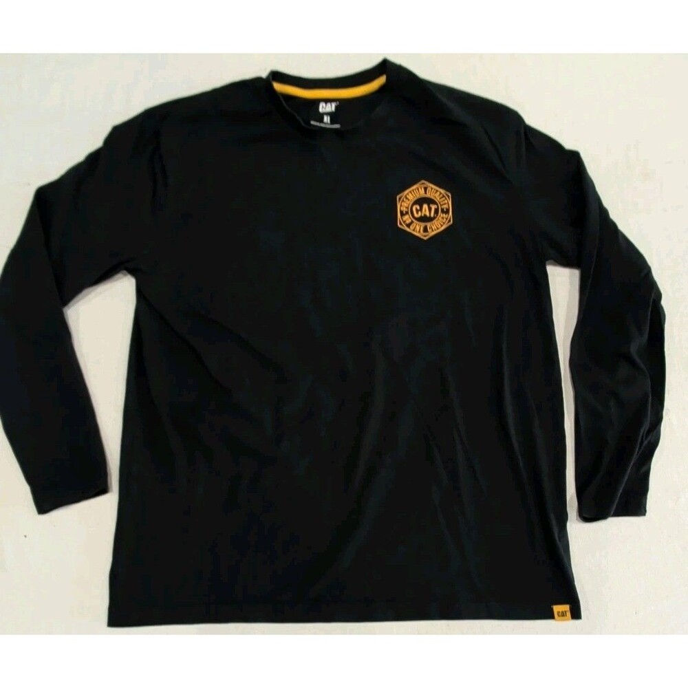Caterpillar CAT Trademark Double Sided Long Sleeve Black TShirt Adult Size XL